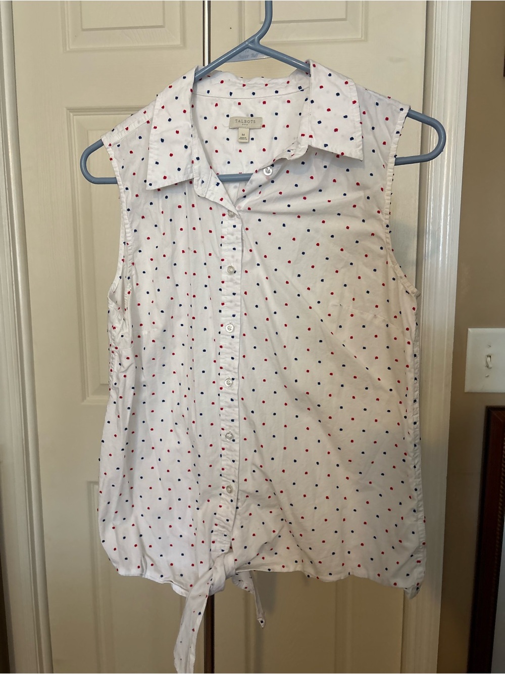 Red and Blue Polka Dot Tie Blouse